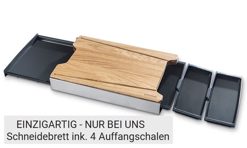 Eiche - Schneidebrett Mit 4 Auffangschalen Im Edelstahlkasten Inkl. Wechselbrett - Patentiertes Trennsystem - Made In Germany