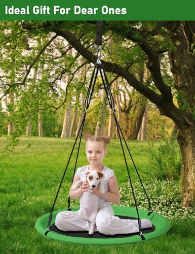 Ansionsol 40 Inch Saucer Tree Swing Set for Kids & Adults, Adjustable Flying Swing Seat for Backyard or Outdoor Playground, Green & Black - Thumbnail 7
