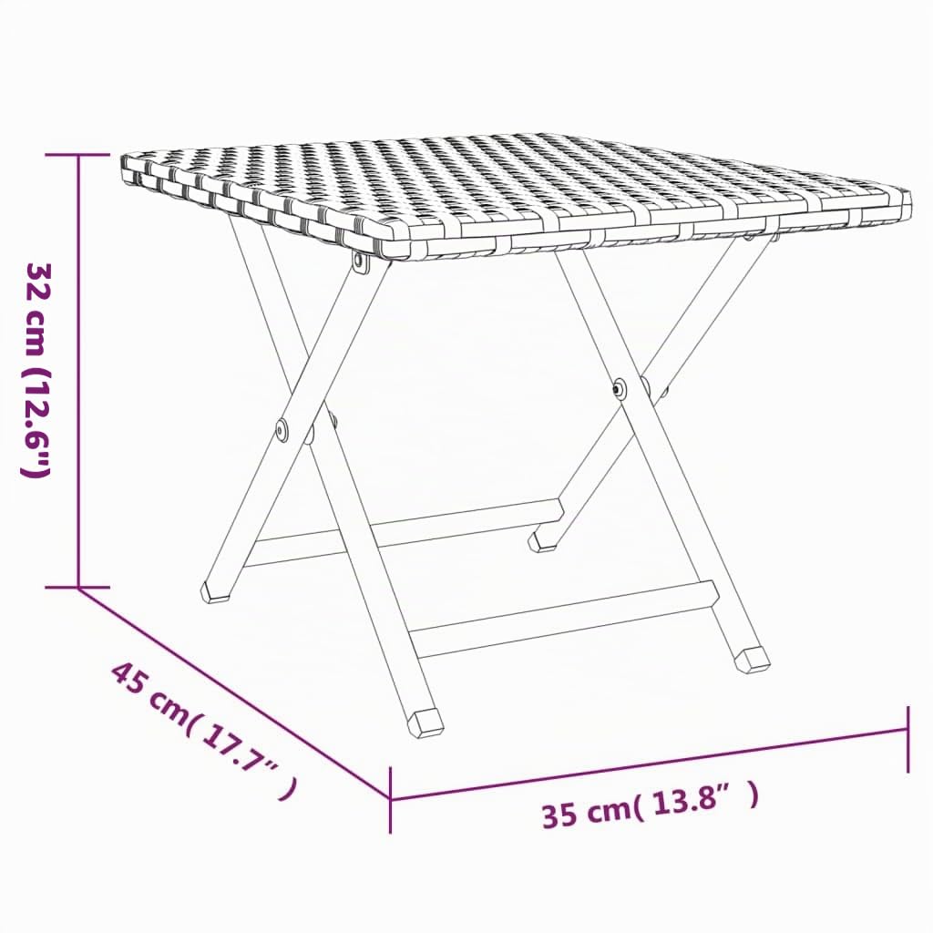 vidaXL Mesa Plegable ratán sintético marrón 45x35x32 cm, Muebles de jardín, Muebles de Exterior, Mesa de Camping, Mesa, Mesa de Picnic, Mesa de jardín