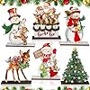 6 Pcs Christmas Table Decorations Christmas Table Top Centerpieces Vintage Wooden Retro Christmas Decor Snowman Deer Tree Santa Table Sign Ornaments for Xmas Winter Holiday Dinner Party