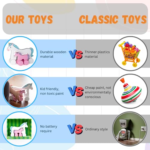 Image of Jack Rabbit Creations Big & Little Unicorn Push Toy 2 in 1 Wooden Roller Animals- Pull STEM Toys for Toddlers Develops Coordination and Fine Motor Skills- Ages 18 Months+