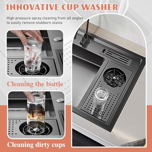 Fregadero de cocina moderno y fácil de limpiar en acero inoxidable negro con sifón completo 6