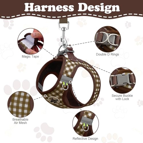 OFFCUP Hundegeschirr Leine Set für Hunde & Katzen Atmungsaktive Step-In Geschirr aus Mesh mit gepolsterter Weste Anti Zug Reflektierend Verstellbar Weich Welpengeschirr Katzengeschirr, Braun, M