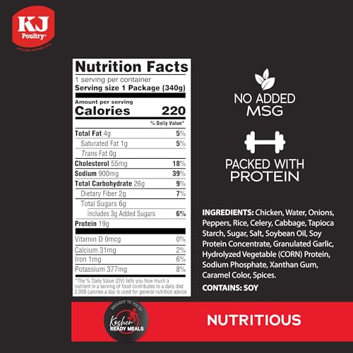 Image of KJ Poultry Kosher Ready Meals - Chicken Chow Mein, MRE Meat Meals Ready to Eat, Gluten Free, Halal, (1 Pack) Prepared Entree Fully Cooked, Shelf Stable Microwave Dinner Travel Military Camping