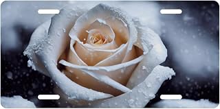 White Rose Decorative License Plate, Vanity Tag, Metal License Plate, Aluminum Novelty License Plate Home Decor for Men/Women/Boy/Girls 6 X 12 Inch (4 Holes)