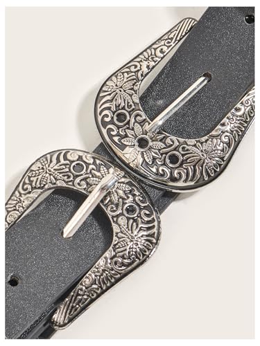 COZYEASE Women's Boho Floral Engraved Western Waist Belt Double Buckle PU Leather Belts for Jeans Pants4