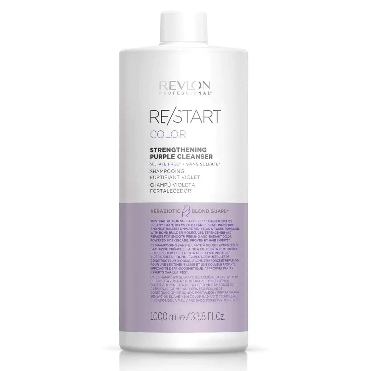 Revlon Professional Re/Start Color Shampoing Violet Déjaunissant 1L | Neutralise les reflets jaunes des cheveux blonds et méchés grâce à sa formule professionnelle et vegane à l'açai.