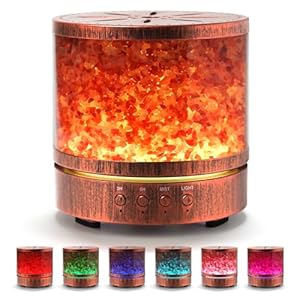 Essential Oil Diffusers, Aromatherapy Diffuser with 2 Timer Settings, Oil Diffuser Essential Oils for Large Room Home – Waterless Auto Shut-Off, 100% Pure Himalayan Salt, 400ml