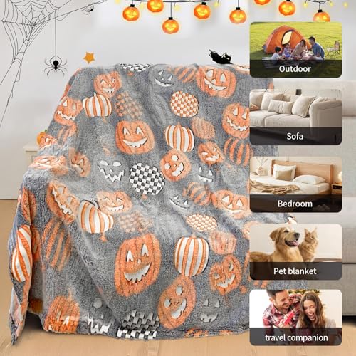 TEHALK Cute Halloween Pumpkin Blanket - Spooky Fall Throw for Kids, Teens, Women, Men - 40"x60"
