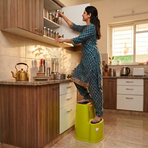Image of Multipurpose Step Stool with Anti-Skid Surface for Home, Kitchen & Office | Premium Plastic Ladder Stool | 220 kg Hight Weight Load Capacity | 60 x 47 x 51.5 cm  (Citrus Green)