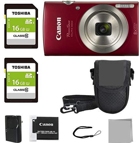 Crystal Canon Elph 180 Point and Shoot Camera Bundle (Red Bundle)