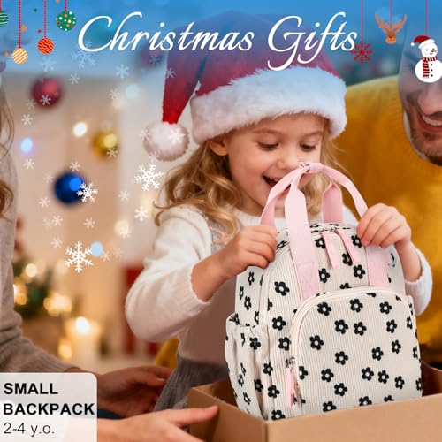Image of Bluboon Toddler Backpack for Girls Boys 2-4 Cute 12 inch Preschool Kindergarten Backpacks Kids Daycare Bags School Travel (Black Flower-Beige, Age 2-4 (12 inch H not Fit A4 Folder))