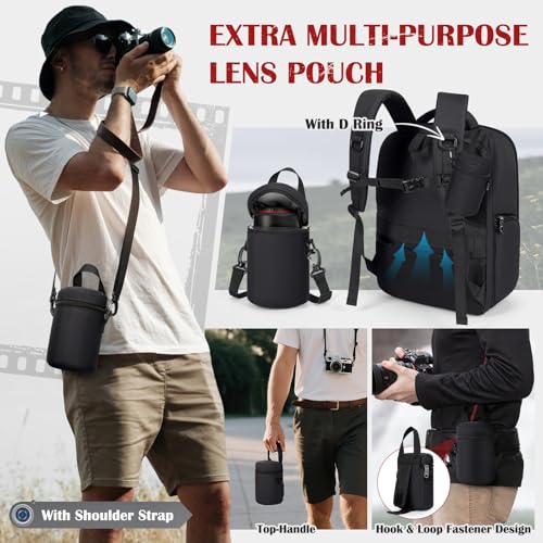 SDYSM Camera Backpack, Hardshell DSLR/SLR Camera Bag with Lens Pouch & 15.6\" Laptop Compartment Waterproof Camera Case with Rain Cover Photography Backpack Compatible for Canon/Nikon/Sony/Drone Black