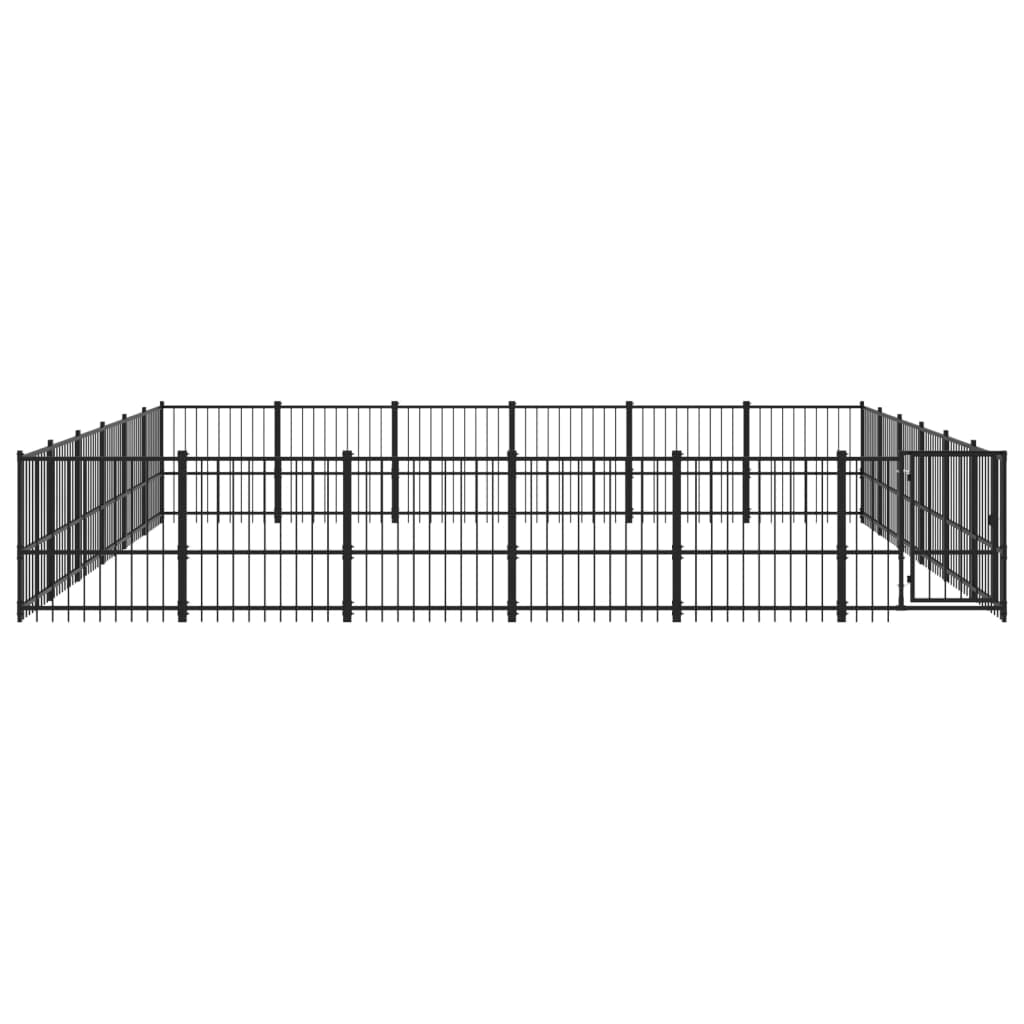 Perrera para perros exterior de acero con recubrimiento en polvo con paredes de rejilla de acero, 582 x 582 x 100 cm, valla de jardín, puerta para cachorros y perros protección para el patio