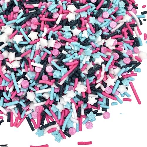 Image of Manvscakes, pink sprinkles, valentines, cake sprinkles, gluten free, cookies, chocolate, fondant, princess topping, ice cream, edible, dessert decoration (Black Pink Blue)