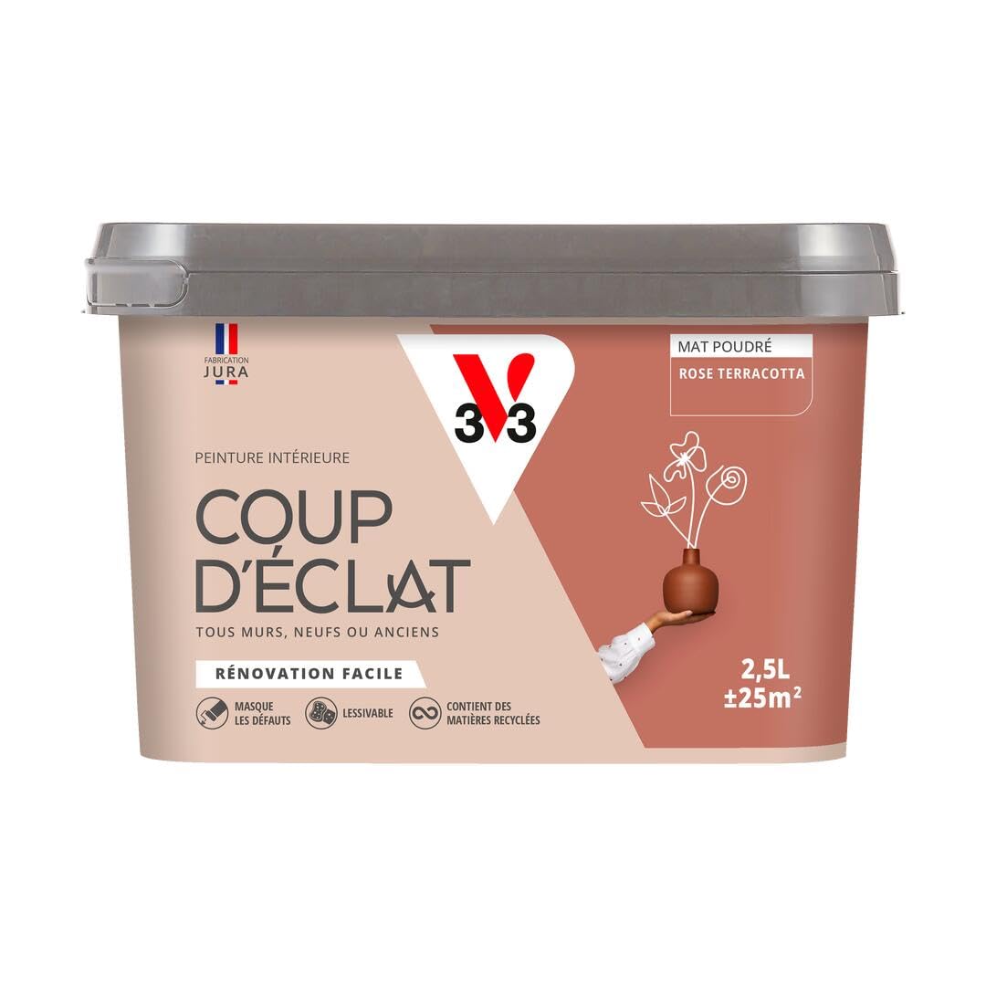 V33 Peinture murale intérieure Coup d'Éclat® Rose terracotta Mat Poudré 2,5L