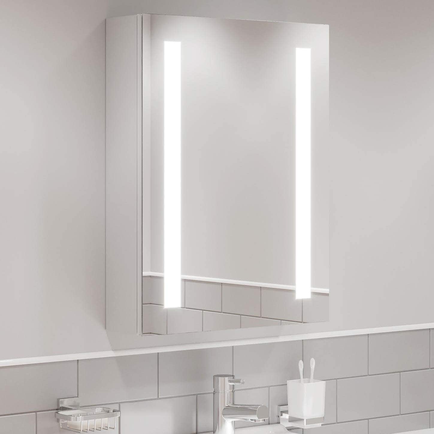 Artis® 500 x 650mm Bathroom Mirror Cabinet LED Lights Wall Mounted Shaver Demister Illuminated Mirrors for Bathrooms, Mains Powered, Motion Sensor