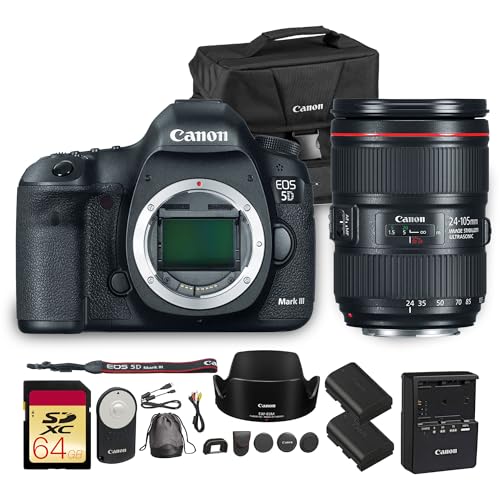 Canon EOS 5D Mark III DSLR Camera | 22.3MP Full-Frame CMOS Sensor, DIGIC 5+ Processor & Full HD Video | for Weddings & Portraits (5260B002) + Canon EF 24-105mm f/4L is II USM Lens + RC-6 + Bag + More