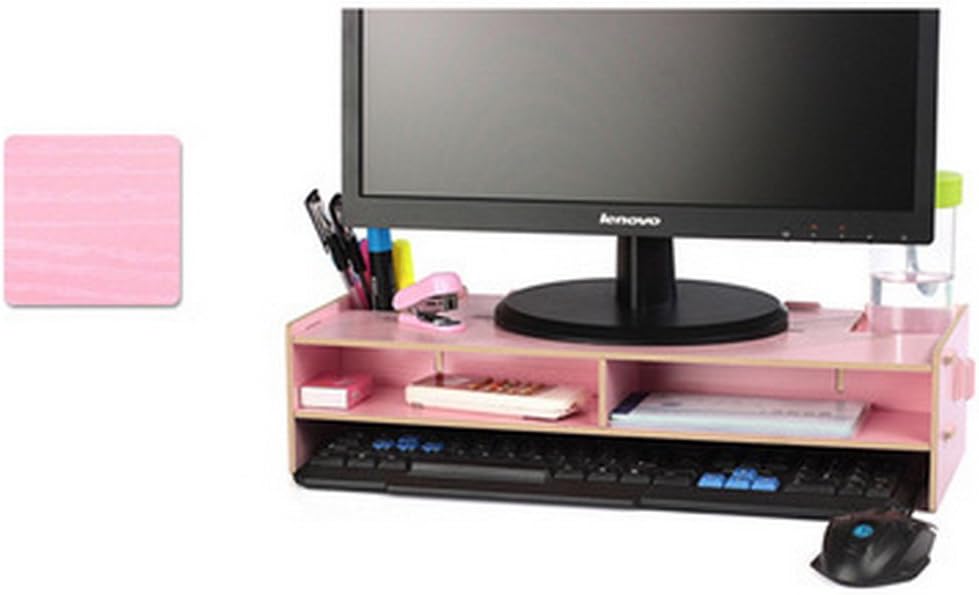 FlashEagle Desktop Monitor Stand Pink Wooden Desktop Monitor Riser and Keyboard Stand Organizer for TV Laptop Desktop Computer