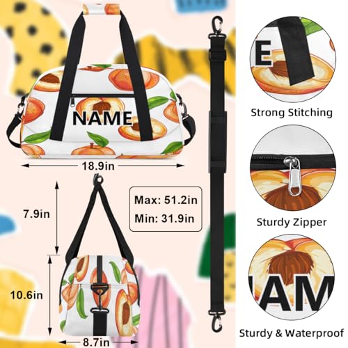 Peaches Custom Small Gym Bag 18 inch for Women Men Personalized Peaches Fruits Carry On Overnight Weekender Bag for Travel Work Dance Sport3