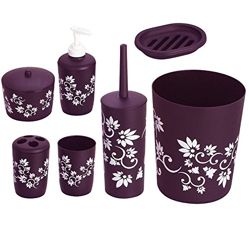 7 PC Purple Bathroom Set Soap Dish Dispenser