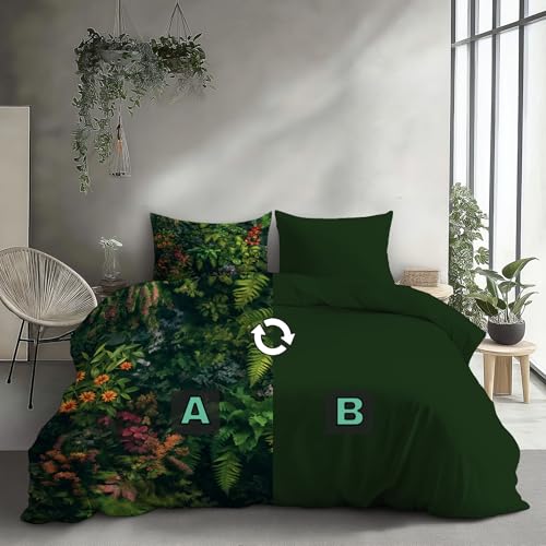 Parure de couette plantes vert matelassé confort toutes saisons