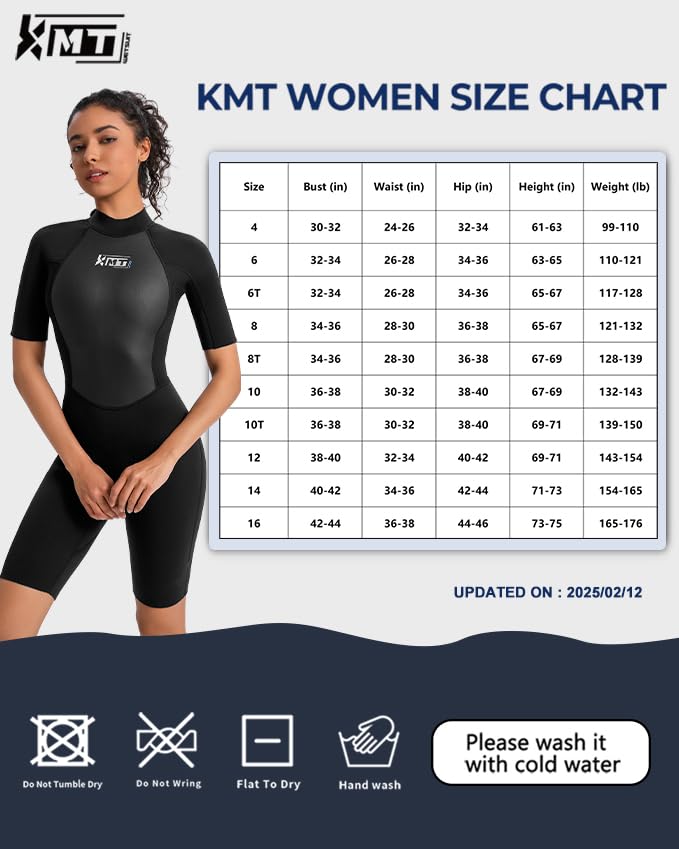 KMT Womens Wetsuit, 2mm Back Zip Shorty Wetsuits for Surfing Diving Swimming Snorkeling