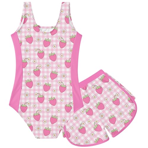 Image of TUONROAD Toddler Girls One Piece Swimsuit 2Pcs Bathing Suit Kids Swimwear with Short for 3-9