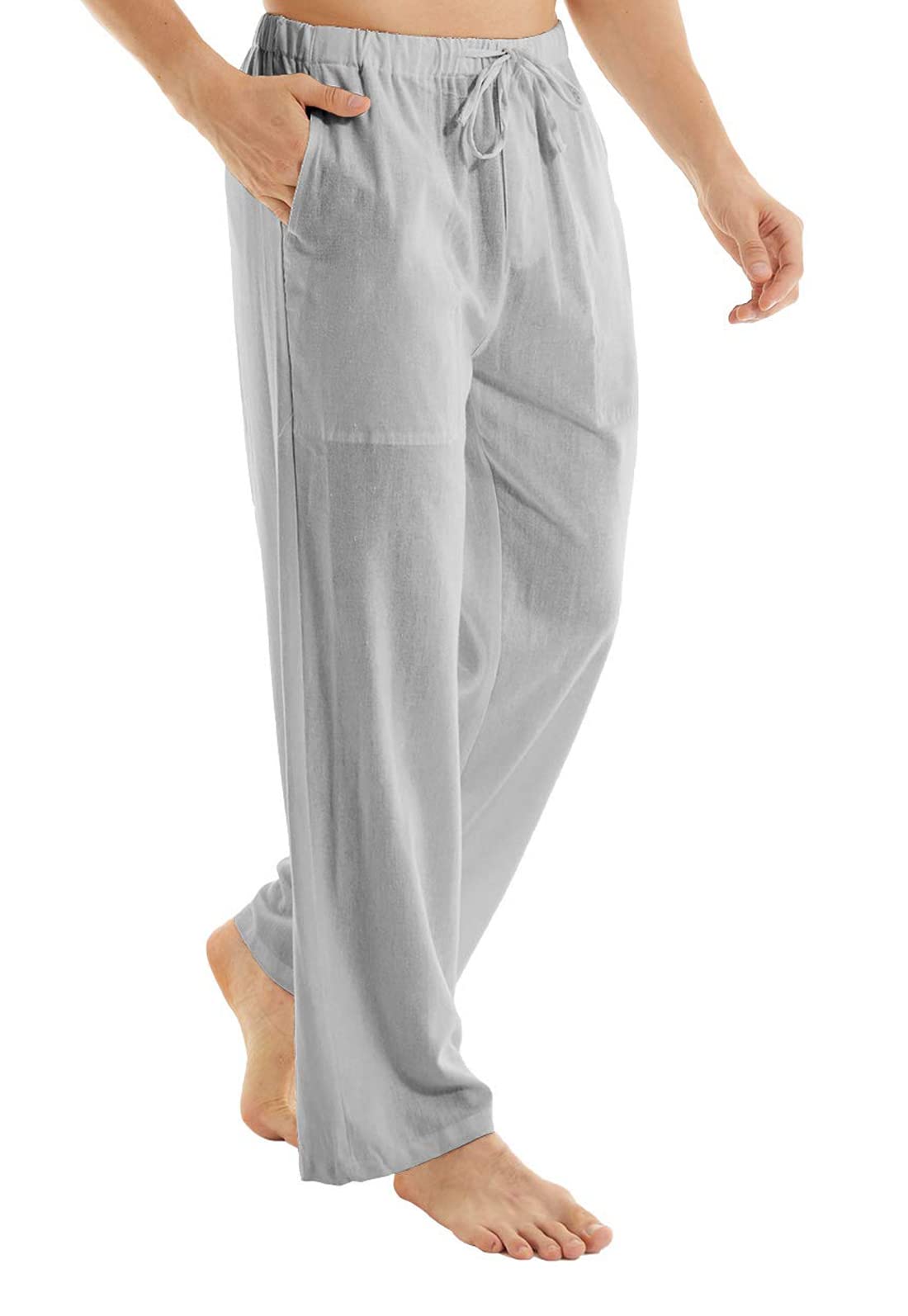 YuKaiChen Herren Leinenhose Herren Lang Sommerhose Weit Leicht Loose Fit Freizeithose Yoga Urlaub Strandhose mit Kordelzug