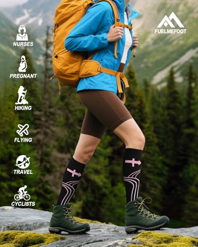 Image of FuelMeFoot 6 Pairs Compression Socks for Women & Men 15-20mmHg Graduated Support Knee High Socks for Nurses, Travel, Athletic