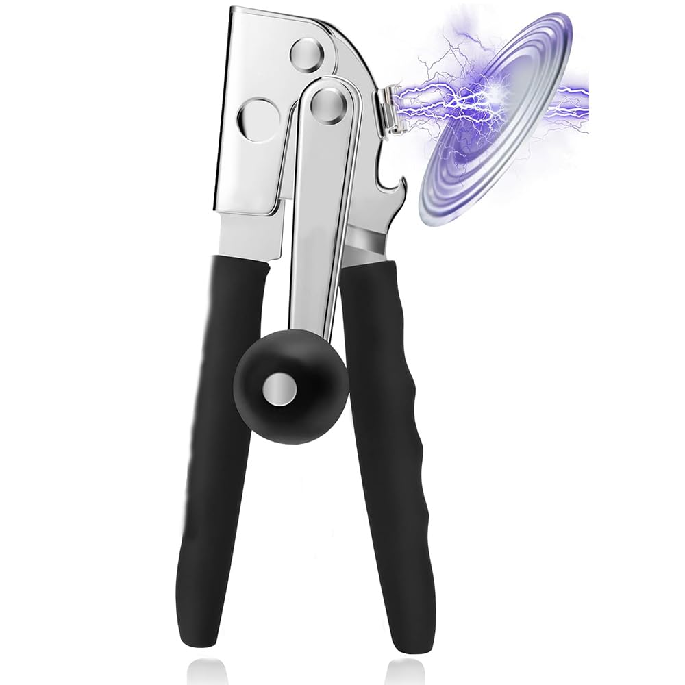 Exrp Commercial Can Opener, Hand Crank Can Opener Manual Heavy Duty with Comfortable Extra-long Handles, Oversized Knob, Large Handheld Can Opener Easy for Big Cans, Black