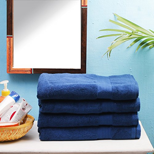 Image of FRESH FROM LOOM Luxury Edition 600 GSM Egyptian 100% Pure Cotton Towel |High Water Heavy Towel | Soft Dual Stitched Bath Towel for Men & Women | No Hand Touch Production (27x54 inch | Blue)-4pc