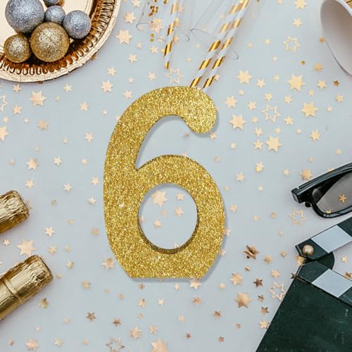 Image of TONIFUL 7.8 Inch Gold Glitter Number 6 Wooden Table Centerpieces Birthday Party Decorations,Shining Golden Digit 6 for Birthday Decorations,New Year,Graduation Decoration,Anniversary,Prop (1 Pack)