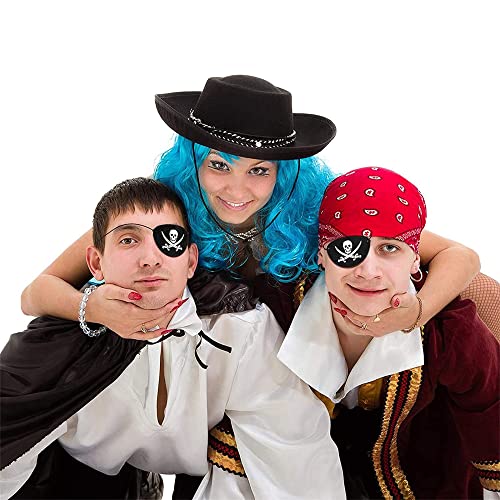 Blulu 24 Piezas de Parche de Ojo de Pirata Negro Cráneo de un Ojo Máscara de Ojo de Capitán del Caribe para Favores de Fiesta de Halloween Navidad y Niños (Fieltro)