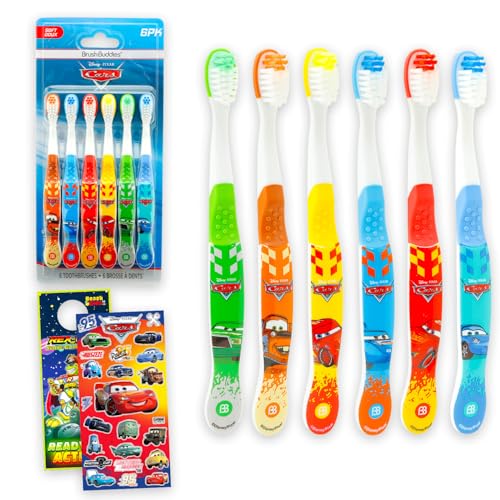 Disney Cars Toothbrush Set - Bundle with 6 Toothbrushes Featuring Lightning McQueen Mater Sally More Plus Stickers | Disney Cars Oral Hygiene Kit for Kids and Toddlers