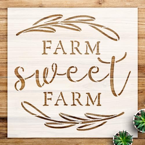 Farm Sweet Farm Stencil Pattern for Home Decor and Crafts, Rustic Design with Laurels, Ideal for Walls, Wood, and Farmhouse Projects - Size A4 (8.5