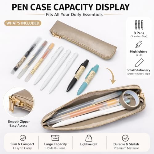 Image of Slim Pencil Case Small Pencil Pouch Pen Case (Pearl White Tea /FL)