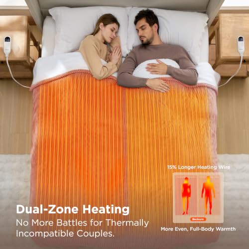 Image of Bedsure Ribbed Electric Blanket King, Pink Heated Blanket, Preheat