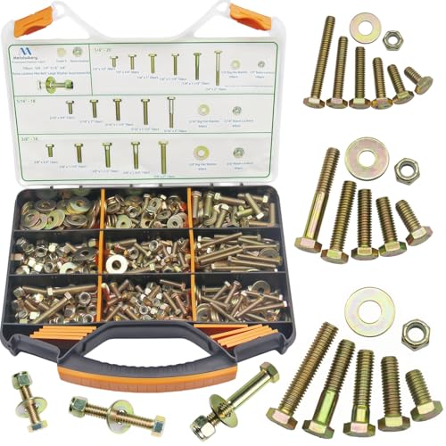 Image of 708pcs SAE 1 /4 inch 5 /16 inch 3 /8 inch Nylon Locknut Hex bolt flat washer Assortment Kit by color galvanization,Alloy steel,Grade 5.Length 1 /2 inch- 2 inch.16 Common size for Automative,for Automative,fixture,DIY Design.