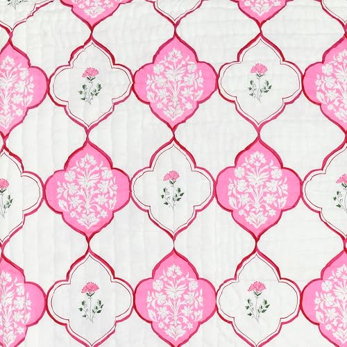 Image of BLOCKS OF INDIA Hand Block Printed Cotton King Size Quilt /Rajai | MUGHAL Pink