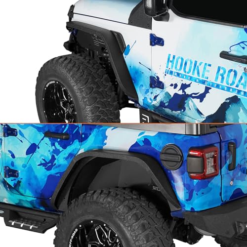 Image of Hooke Road JL Slim Flat Fender Flares for 2018-2026 Jeep Wrangler JL JLU 2 /4 Doors, Front and Rear Steel Fenders with LED Turn Signal Lights - 4 PCS Set