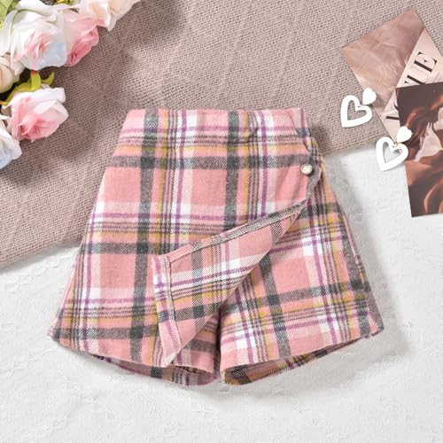 Image of HINTINA Toddler Girl 4 Pieces Outfits Ruffles Long Sleeve Tops Plaid Skirt Jacket And Hat Fall Winter Clothes Set