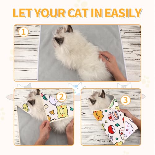 Image of Gosknor Cat Restraint for Nail Clipping, 21.7x21.7in Self-Adherent Soft Cat Grooming Wrap Adjustable Pet Swaddle Wrap for Prevent from Escaping Scratching Biting