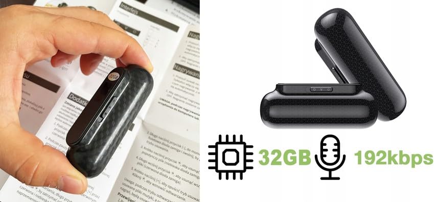 Cyfrowy dyktafon Q77 | przenośny dyktafon USB 32GB z magnesem | rejestrator dźwięku z aktywacją głosu, HD 192kbps, bateria 3000mAh, do 500 godzin nagrywania