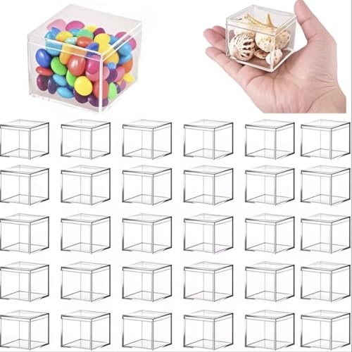 Gonice Acrylic Clear Box with Lid, 30 PCS 2.2x2.2x2.2 Inch Plastic Box for Organizer Storage Box for Candy Pill and Tiny Jewelry (30)