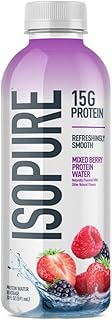 Isopure Clear Protein Water with Electrolytes, 15g Whey Protein Isolate, Zero Sugar, Mixed Berry, 20 fl oz Bottle, 1 Count