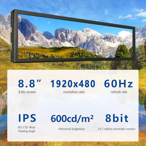 Image of 8.8 Inch IPS LCD Secondary Screen 8.8 inch Screen 480x1920 Resolution Computer Secondary Monitor, PC Case Screen Secondary Screen Computer for CPU GPU Temperature Display PC Case Monitors