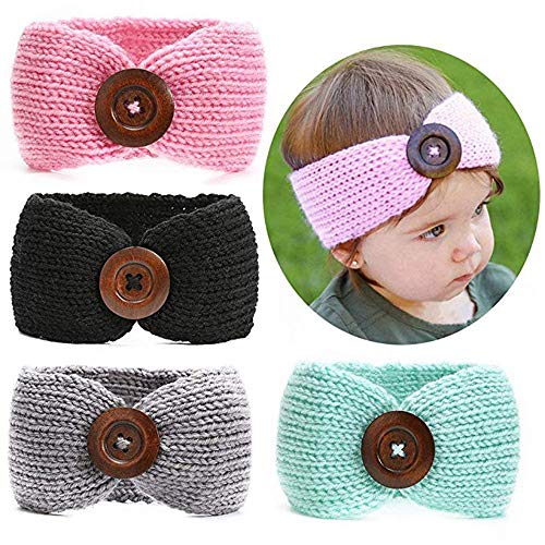 Ranipobo 6 Pack Bébé Fille Tricot Crochet Turban Bandeau Chaud Bandeaux pour la Tête De Cheveux Nouveau-Né Bowknot Band