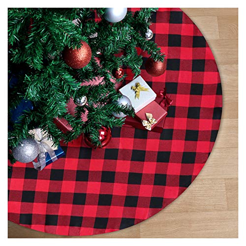 Christmas Checked Tree Skirt 36 Inches Red and Black Plaid Buffalo Tree Skirts Mat Chirstmas Home Holiday New Years Party Decoration