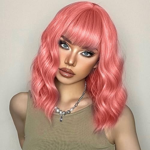 Ucubb Short Bob Wavy Wig with Bangs for Women Loose Curly Wig Look natural